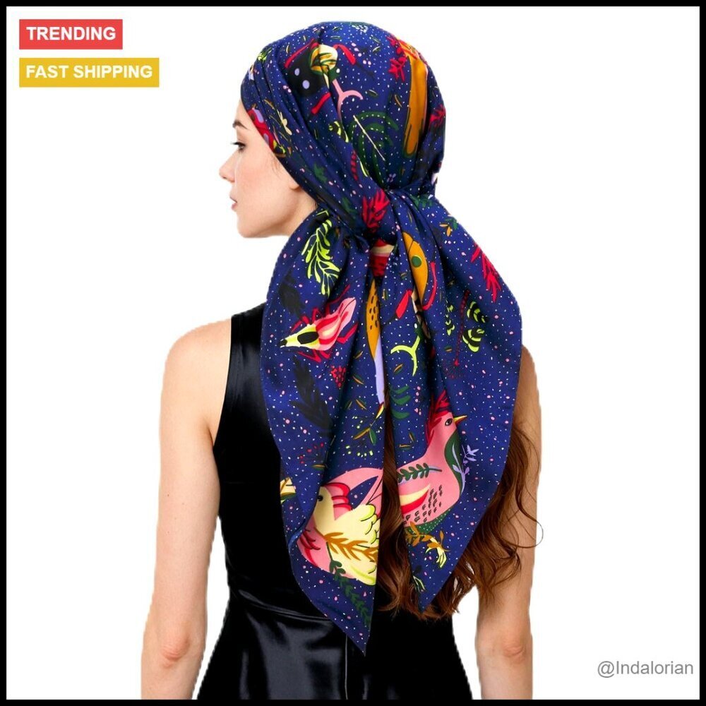 Large Square Scarf Silk Feel Polyester Head Wrap Fashion Bandana Elegant